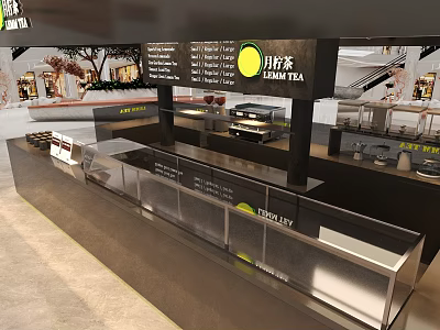 GANCHA TEA Bubble Tea Shop Interior With Modern Counter And Menu Board 3d model