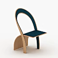 Modern Single Chair With Curved Wooden Frame And Deep Blue Upholstered Seat