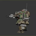Sci Fi Mech Warrior Character With Green Brown Camouflage Mechanical Weapon Arm And Antenna