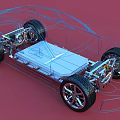Detailed 3D Blueprint of Electric Vehicle Chassis With Battery And Wheels