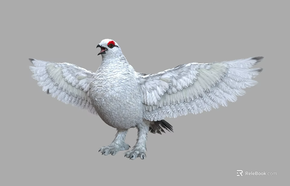 Realistic White Flying Animal With Red Eyes And Spread Wings 3d model 