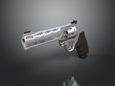 Silver Metal Revolver With Black Grip And Detailed Firearm Design Features 3d model