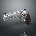 Silver Metal Revolver With Black Grip And Detailed Firearm Design Features