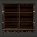 Brown Wooden Bookshelf Featuring Multiple Shelves Golden Accents And Decorative Base