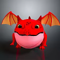 Cute Red Cartoon Dragon Character With Yellow Wings Big Eyes And Pink Belly