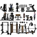 Diverse Fitness Equipment Collection Including Treadmill Dumbbells Benches Weight Racks And Machines