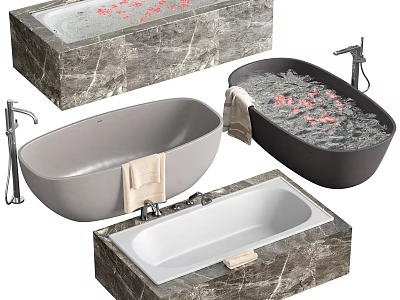 Elegant Marble Bathtubs Freestanding Built In Designs With Red Petals Towel And Faucet 3d model