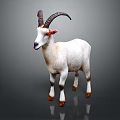 White Goat With Curved Horns Red Ears And Black Legs On Gray Background