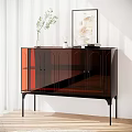 Modern Entryway Console Cabinet with Glass Doors and Decorative Vase Books Against Wall Art