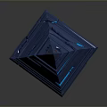 Futuristic 3D Blue Pyramid Landscape With Glowing Lines And Dark Gradient Background