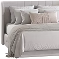 Stylish Bed Interior Design With Light Gray Headboard White Sheets And Multiple Pillows 3d model
