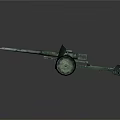 Ancient Green Cannon Weapon With Wheels And Long Metal Barrel