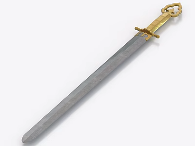 Ancient Sword With Golden Hilt And Engraved Blade Traditional Design 3d model