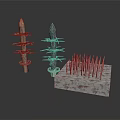 Medieval Defensive Spiked Structures Including Wooden Metal Pillars And Stone Base
