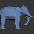 Blue Low Poly Elephant Sculpture with Geometric Design and Reflective Surface