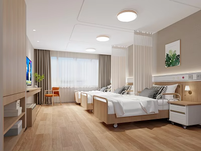 Modern Hospital Outpatient Ward With Comfortable Beds And Cozy Interior 3d model