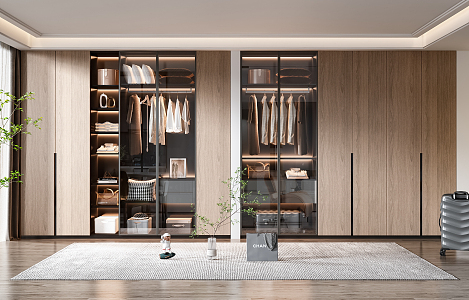 Modern wardrobe solid wood wardrobe combination 3d model