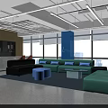Spacious Modern Conference Room With Large Screen Tables Chairs And Windows 3d model