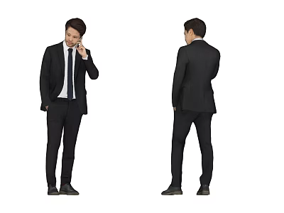 Professional Businessman In Black Suit With Tie Front And Back Views Talking On Phone 3d model