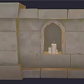 Medieval Style Stone Sculpture Carving With Arched Window And Lit Candles