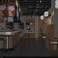 Traditional Japanese Restaurant Interior With Wooden Bar Counter And High Stools