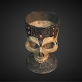 Decorative Skull Shaped Wine Glass With Ornate Carved Base And Red Gemstone Details