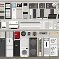 Diverse Modern Household Appliances Collection Featuring Refrigerators Washing Machines Microwaves and Air Conditioners