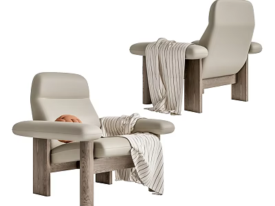 Cozy Modern Single Sofa With Light Upholstery Wooden Legs And Striped Throw Blanket 3d model