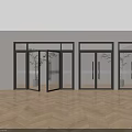Modern Interior Double Doors With Black Frame Transparent Glass Plant Background And Wooden Floor
