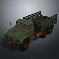 Vintage Green Rusty Truck Featuring Open Bed And Large Off Road Tires