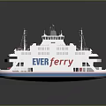 EVERferry Ferry Model With White Hull Blue Bottom And Upper Deck Details
