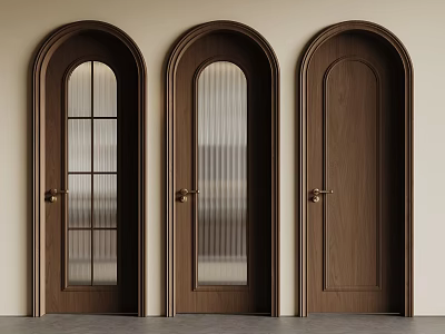 Security Door With Arched Design Wooden Frame And Glass Panel Options 3d model