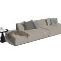 Beige Sectional Sofa with Gray Beige Cushions Brown Throw Blanket and Black Side Table 3d model