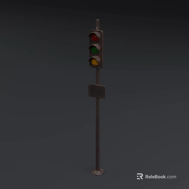 Urban Public Traffic Light With Red Yellow Green Lights On Metal Pole And Small Sign 3d model 