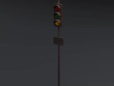 Urban Public Traffic Light With Red Yellow Green Lights On Metal Pole And Small Sign 3d model