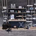 Industrial Rustic Wooden Desk with Metal Shelves Lamp Clock and Storage