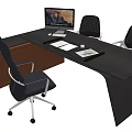 Modern Office Desk With Dark Surface Tablet Lamp Documents And Two Chairs 3d model