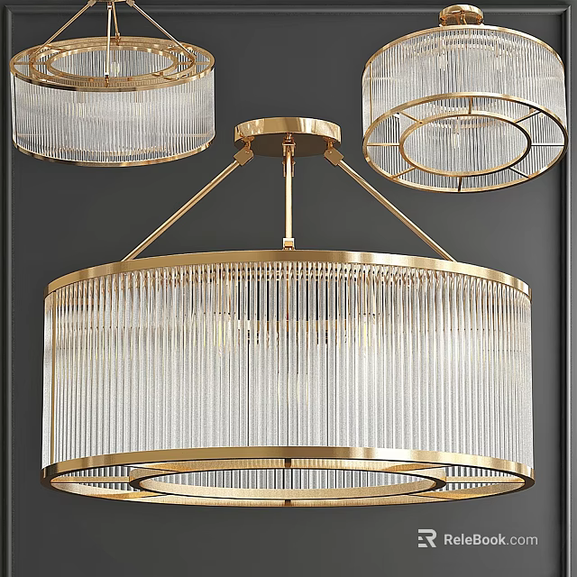 Modern Gold Metal Frame Clear Glass Chandelier With Vertical Stripes For Contemporary Interior 3d model 