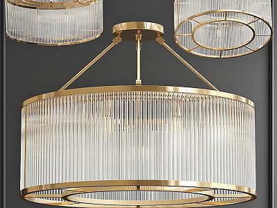 Modern Gold Metal Frame Clear Glass Chandelier With Vertical Stripes For Contemporary Interior 3d model