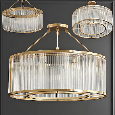 Modern Gold Metal Frame Clear Glass Chandelier With Vertical Stripes For Contemporary Interior 3d model