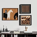 Stylish Photo Wall Decor With Horse Artwork Geometric Pattern And Floral Design Frames 3d model