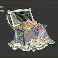 Open Treasure Chest Filled With Gold Coins And Surrounded By Spider Webs Bones Skull