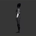 Humanoid Robot Character In Black Silver With Yellow Accents And Full Body Standing Design