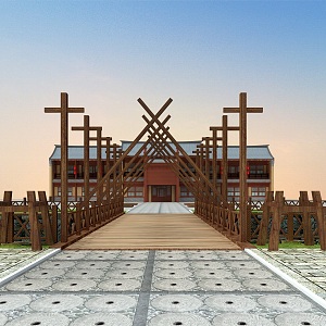 Chinese Landscape Bridge Military Culture Military Village Entrance 3d model