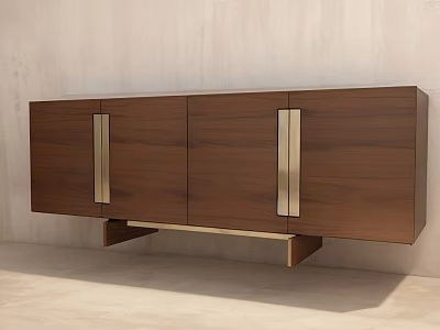 Wall Mounted Wooden Cabinet with Brass Metal Handles Modern Sleek Design for Living Room Storage 3d model