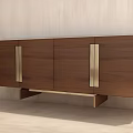 Wall Mounted Wooden Cabinet with Brass Metal Handles Modern Sleek Design for Living Room Storage