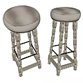 Classic Design Bar Stools With White Wooden Legs And Gray Upholstered Seats