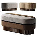 Modern Sofa Bench Featuring Gray Brown And Striped Upholstery With Vertical Wooden Slats Design