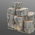 Natural Plant Tree Stumps of Various Sizes Stacked Together with Small Twigs