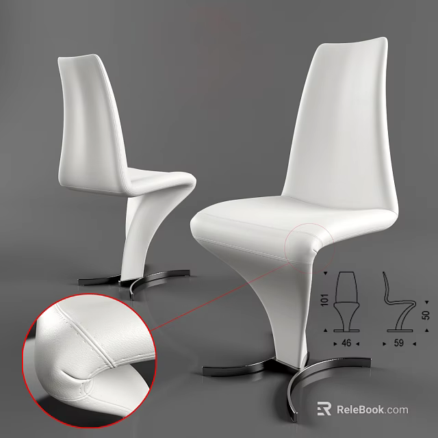 Modern White Single Chair With Sleek Leather Design And Detailed Dimensions 3d model 